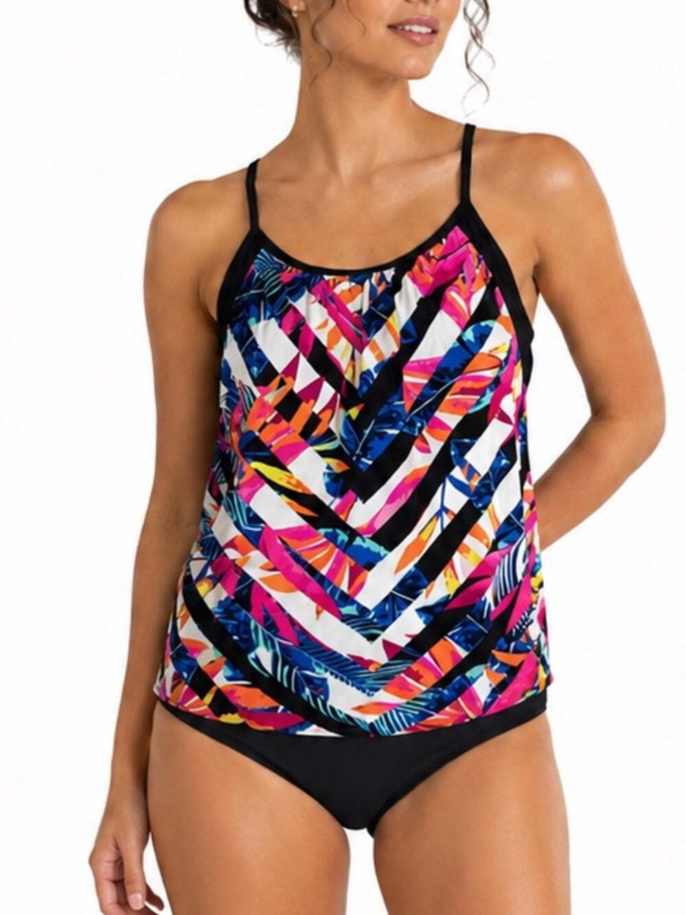 Captiva Floral Tankini Swimsuit Top SZ L Multicoloured Swim Lounge Vacationcore
